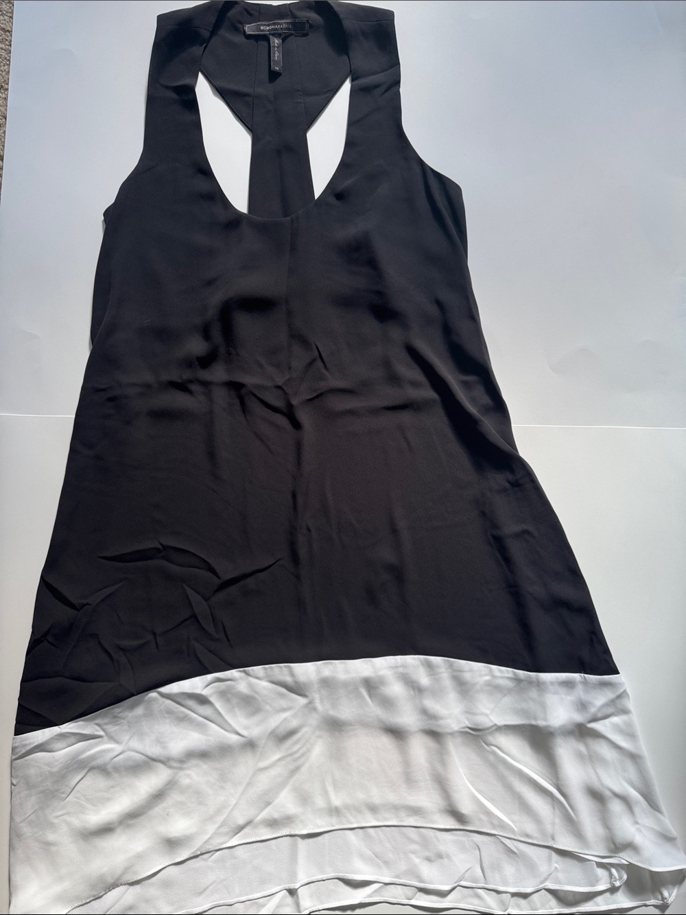 BCBGMaxAzria Black and White High-Low Racerback Dress